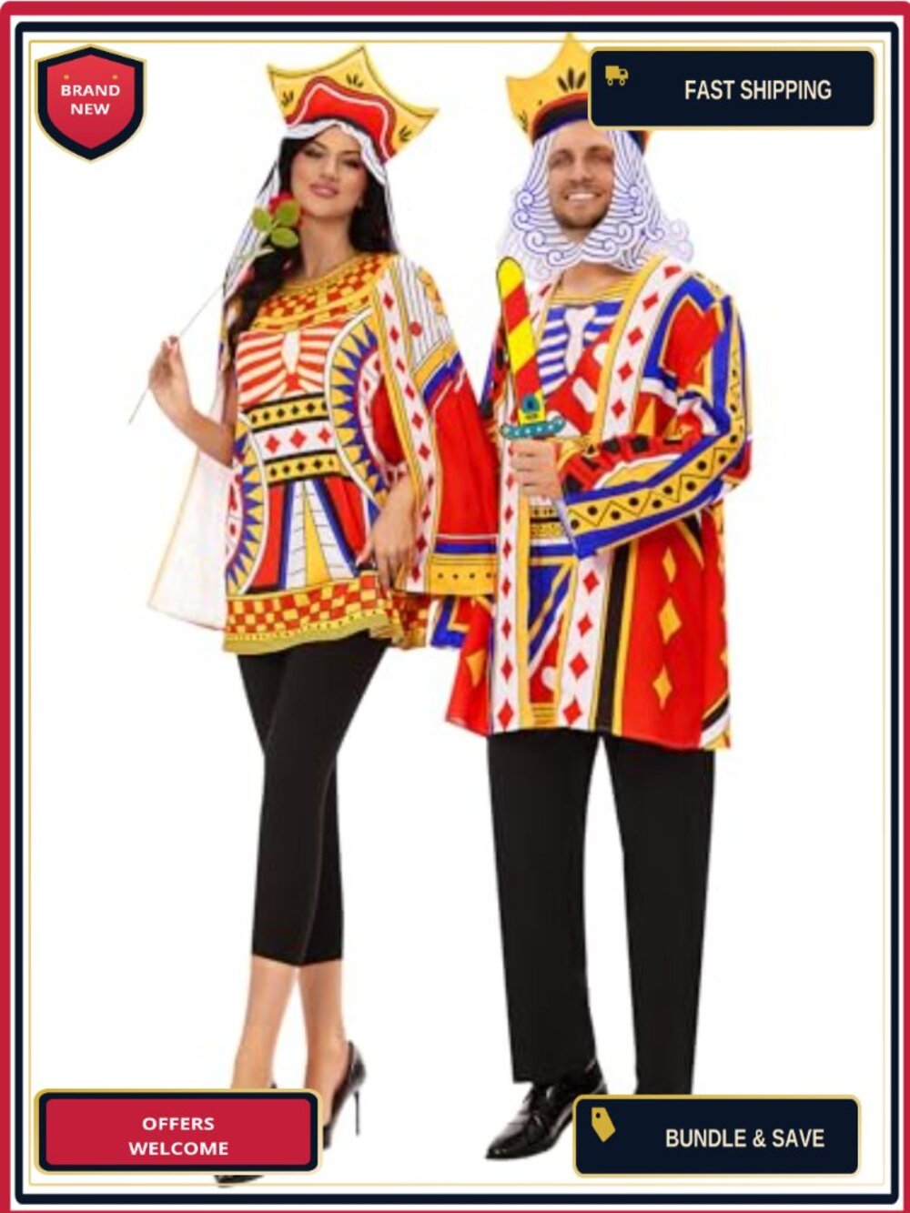 King Queen Couples Halloween Costume Adult Funny Matching Polyester